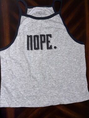 Freeze Grey Tank Top with Navy Trim and NOPE Graphic